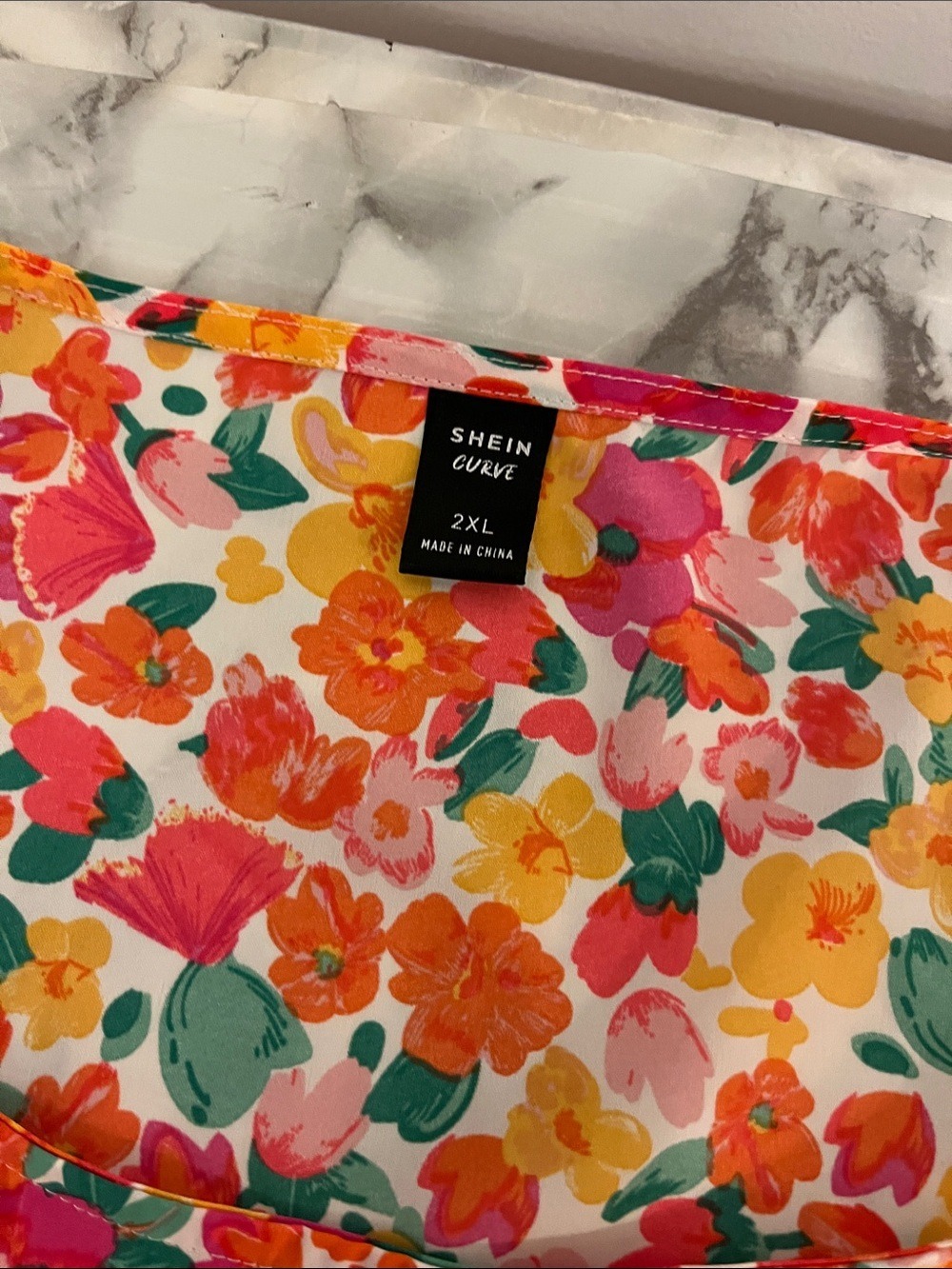 😍SHOW SPECIAL SHEIN PLUS Floral Short Sleeve Top Pink Orange Yellow Size 2X - Picture 5 of 8
